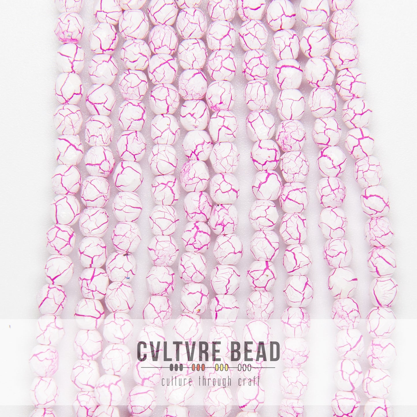 Ionic White/Pink - Czech Fire polished Beads - 4mm