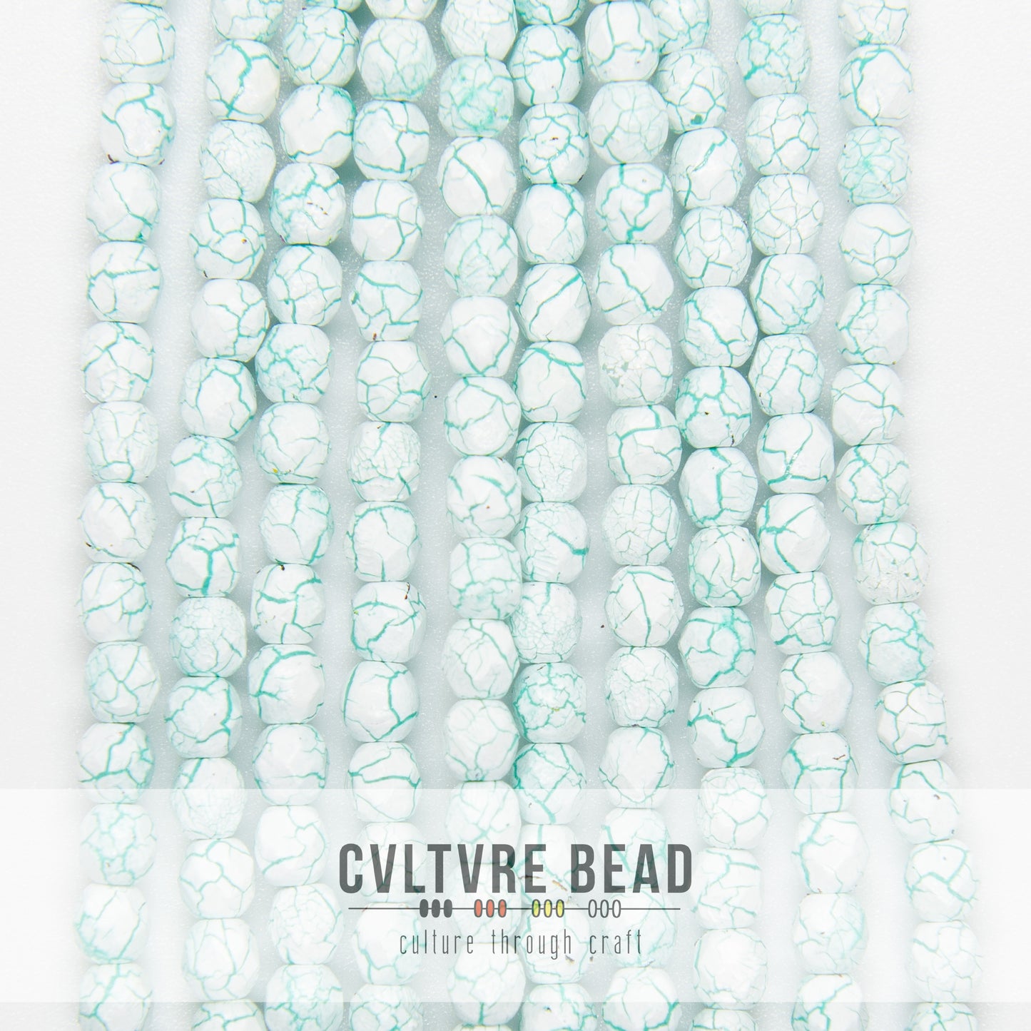 Ionic White/Green - Czech Fire polished Beads - 4mm