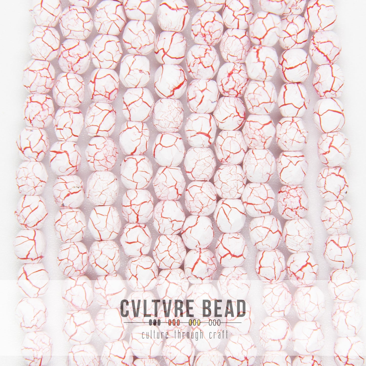 Ionic White/Red - Czech Fire polished Beads - 4mm