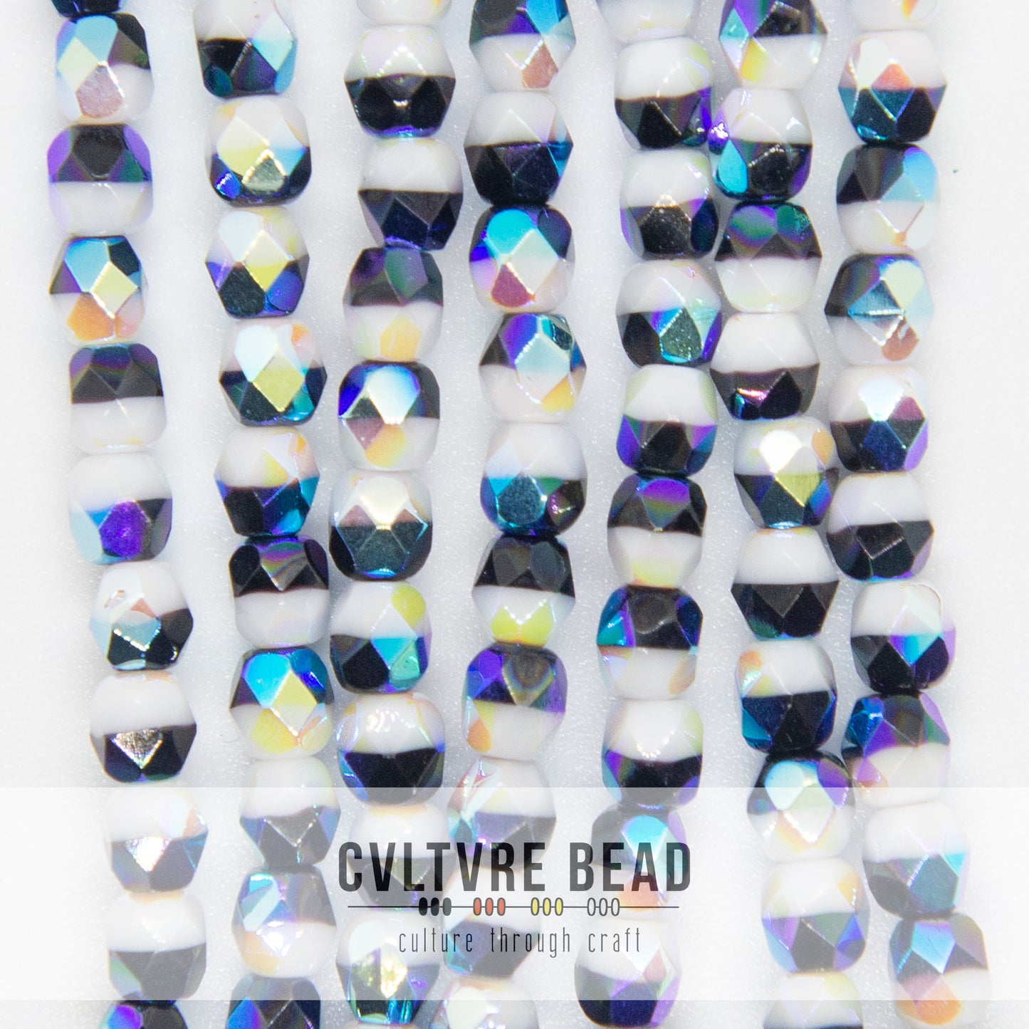 Duet Op. Black/White AB - Czech Fire polished Beads - 4mm