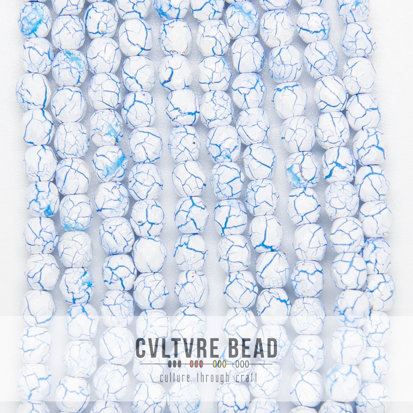 Ionic White/Blue - Czech Fire polished Beads - 4mm