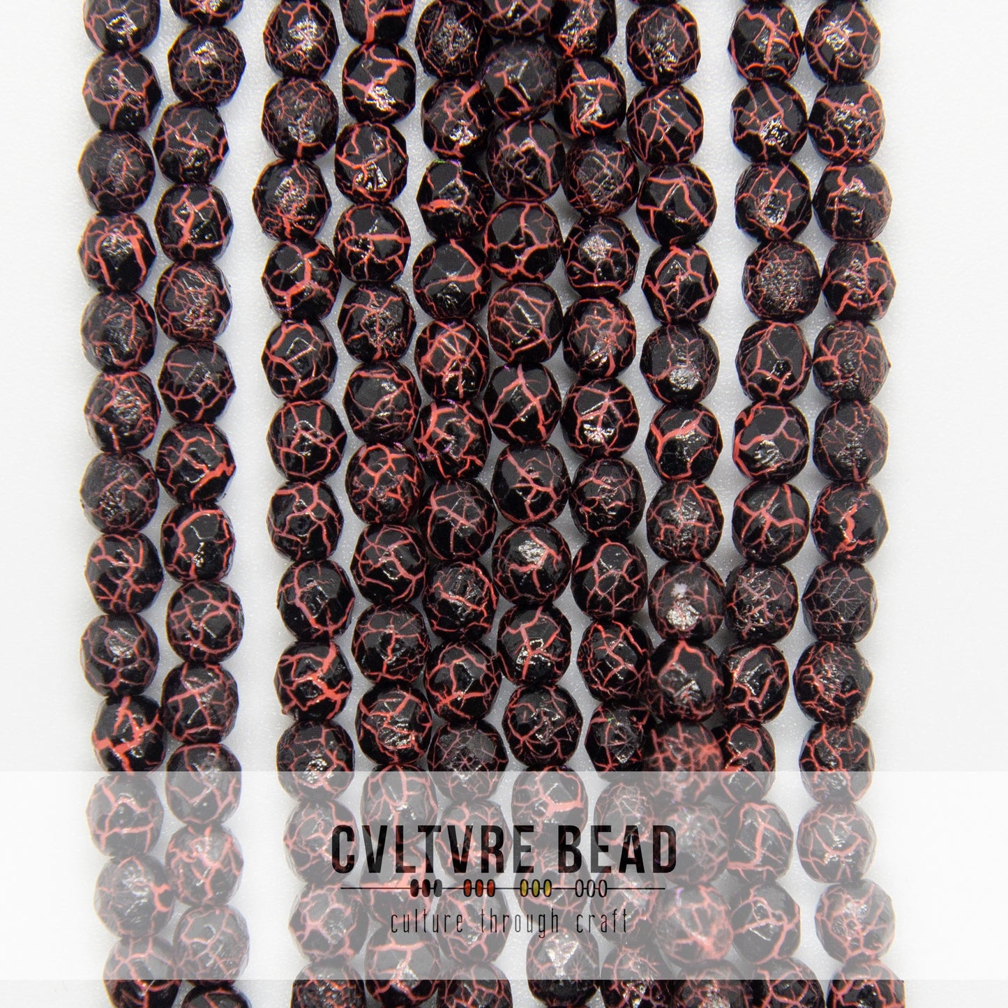 Ionic Jet/Orange - Czech Fire polished Beads - 4mm