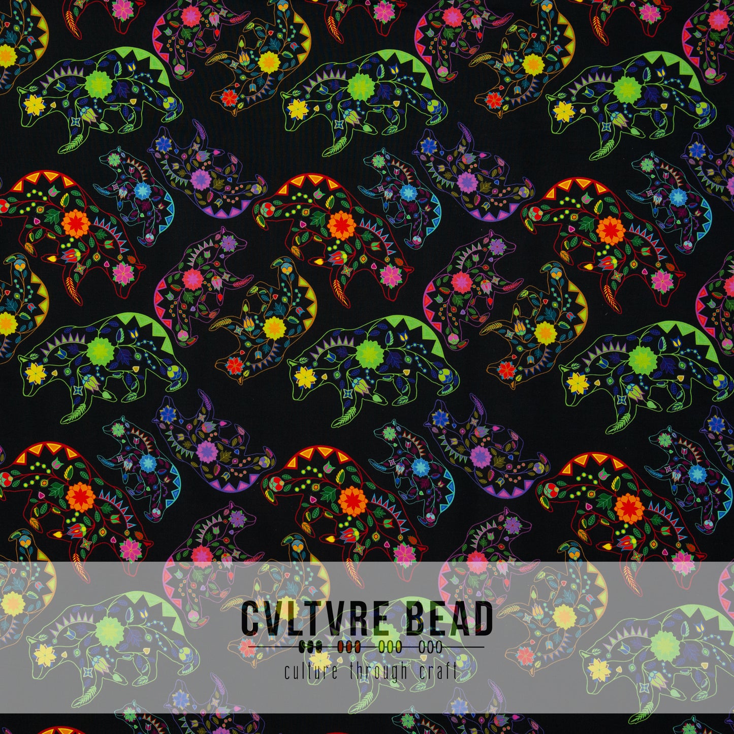 Neon Floral Bears Cotton Poplin Fabric - 1 yd