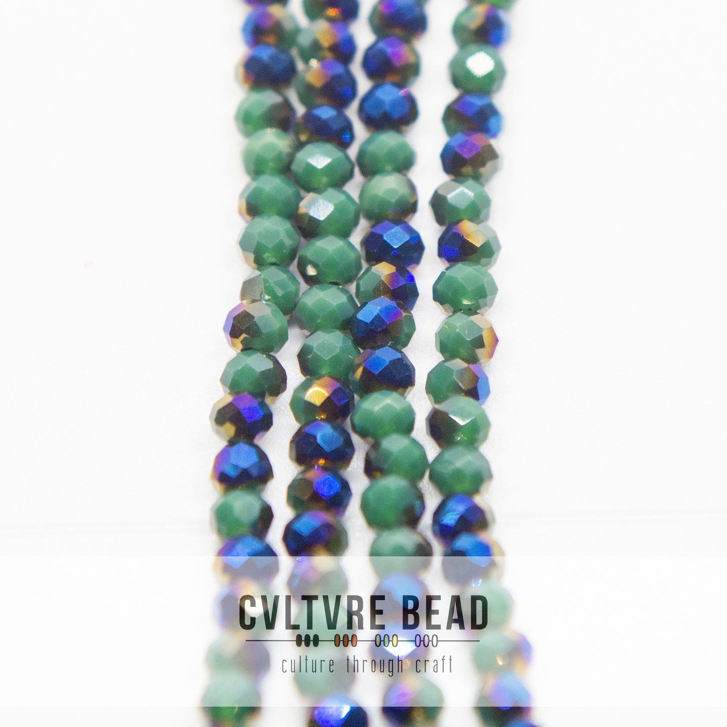 Crystal Lane Rondelle - 3x4mm - Opaque Dark Green w/Half Blue Iris