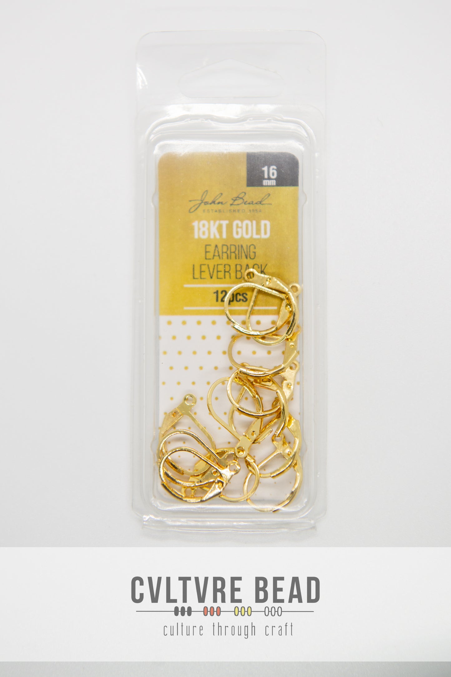 Earring Lever Back 18kt Gold 15mm - 12pcs