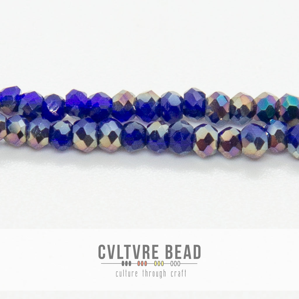 Crystal Lane Rondelle - 1.5x2.5mm - Opaque Dark Sapphire w/Half Multi Color