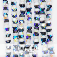 Duet Op. Black/White AB - Czech Fire polished Beads - 4mm