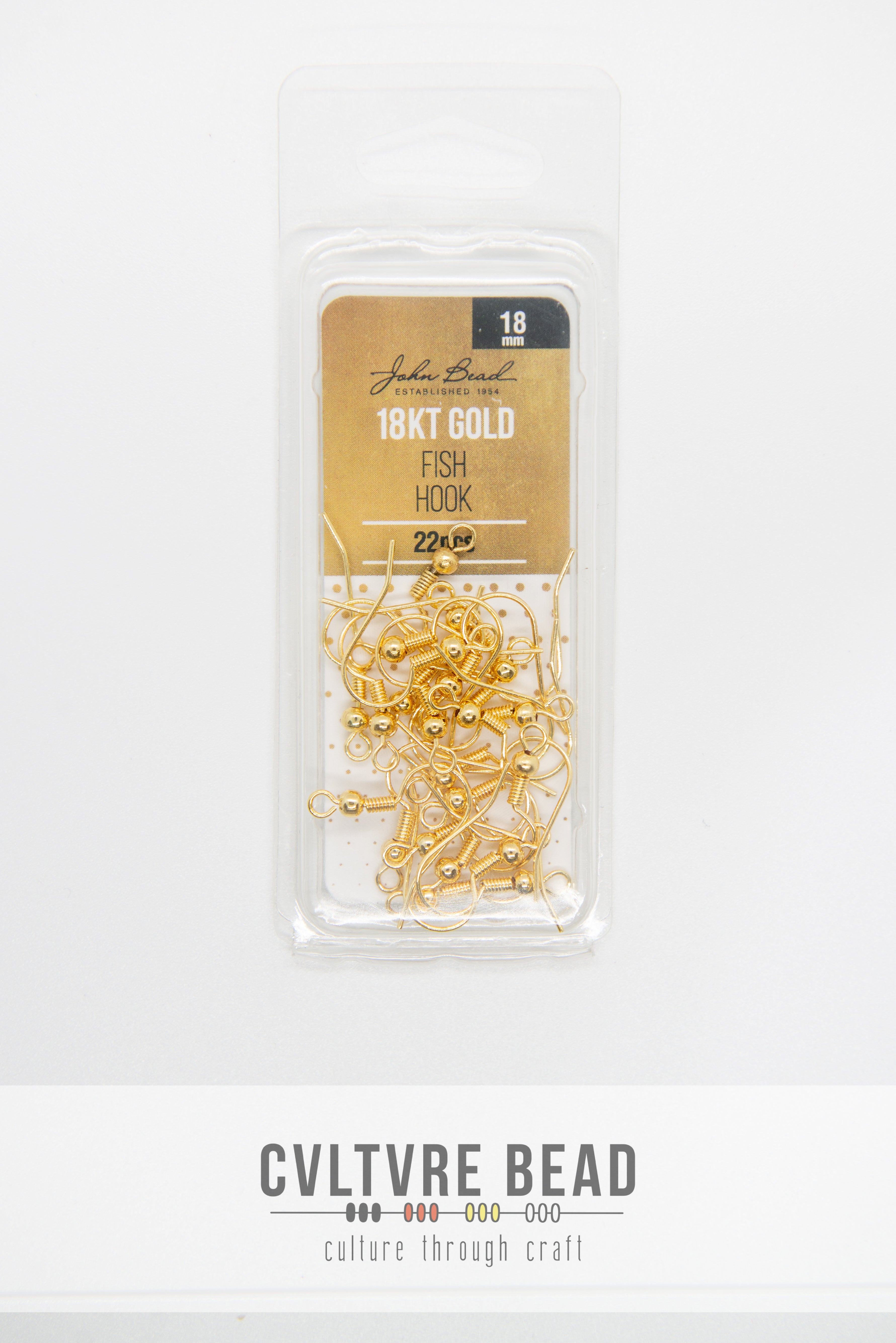 Earring Fish Hook 18kt Gold 18mm - 22 pcs